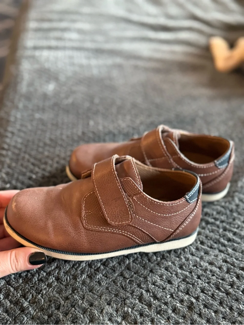 Classic Brown Kids Leather Velcro Shoes